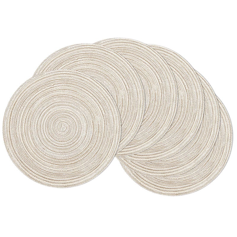 SHACOS Round Placemats Set of 6 Braided Circle Place Mat Washable 15 inch Table Mats for Kitchen Dining Table Decor Mixed Color (Ivory, 6) - Image 1